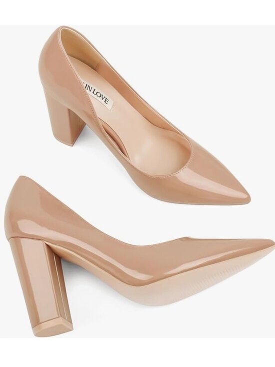 Joy In Love Shoes - Joy in Love - Nude Block Heel, Patent Leather